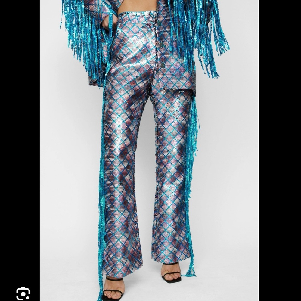 Nasty Gal Blue and Silver Flare Pants